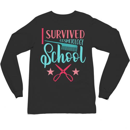 Cosmetology Graduation Tee I Survived Cosmetology School Unisex Long Sleeve T-Shirt - Best Gift Smart