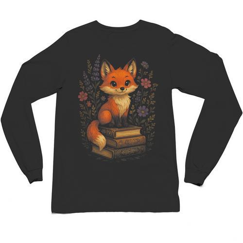 Cottagecore Aesthetic Fox Books Flowers Cute Unisex Long Sleeve T-Shirt - Bookorys