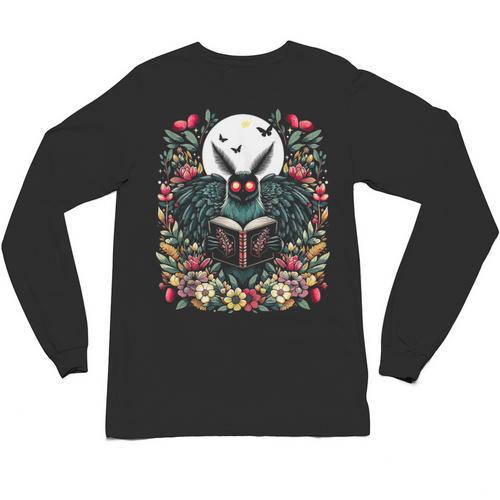 Cottagecore Aesthetic Mothman With Book Cryptid Unisex Long Sleeve T-Shirt - Bookorys UK