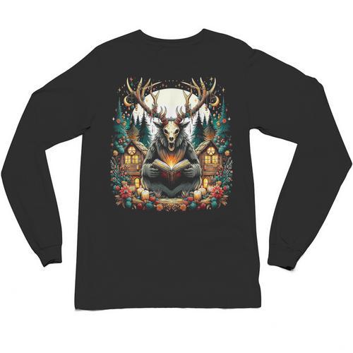 Cottagecore Aesthetic Wendigo With Book Cryptid Unisex Long Sleeve T-Shirt - Bookorys AU