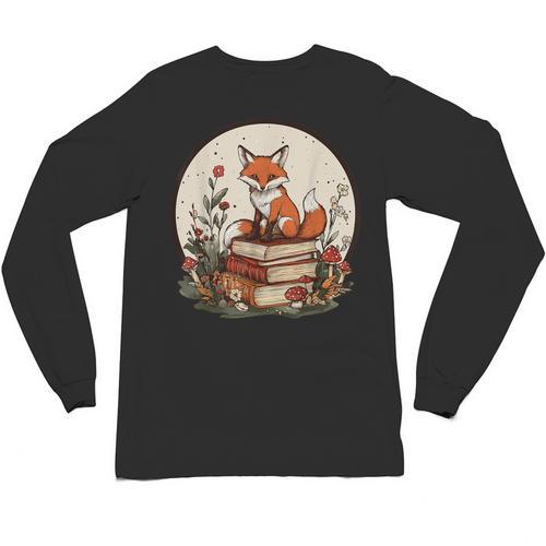 Cottagecore Fox With Books Unisex Long Sleeve T-Shirt - Bookorys CA