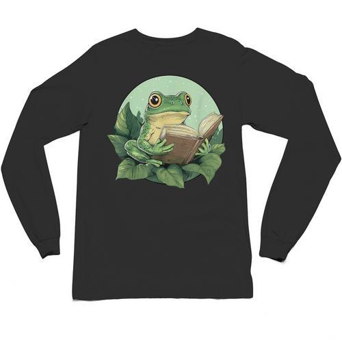 Cottagecore Frog Reading a Book Unisex Long Sleeve T-Shirt - Bookorys