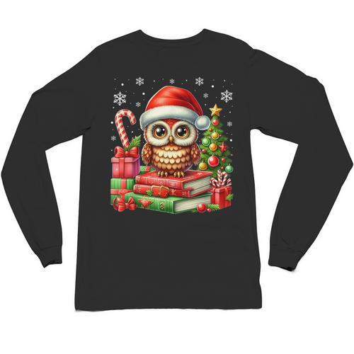 Cottagecore Owl Witch Hat On Book Pumpkin Christmas Costume Unisex Long Sleeve T-Shirt - Bookorys DE