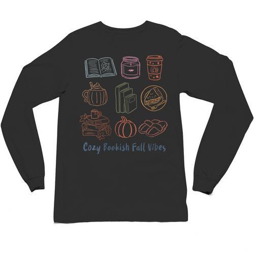 Cozy Bookish Fall Vibes Pumpkin Latte Books Autumn Reading Unisex Long Sleeve T-Shirt - Bookorys