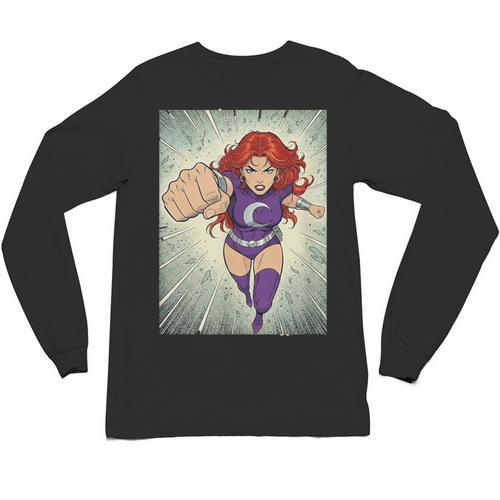 The Crimson Crescent 90s Retro Comic Book Superheroine Art Unisex Long Sleeve T-Shirt - Bookorys CA