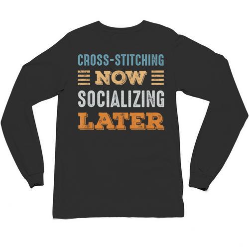 Cross-Stitching Now Minimal Socializing Introvert Vintage Unisex Long Sleeve T-Shirt - Raresse