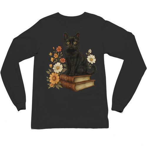 Cute Cat Book Flowers Unisex Long Sleeve T-Shirt - Bookorys AU