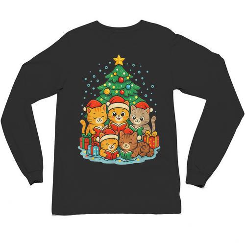 Cute Cats Reading Books Christmas Tree Unisex Long Sleeve T-Shirt - Bookorys AU