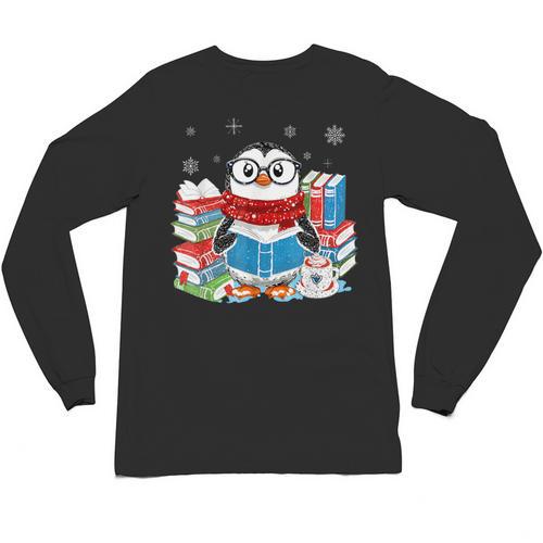 Cute Christmas A Penguin Reading Book Snowflake Hot Teacher Unisex Long Sleeve T-Shirt - Bookorys CA