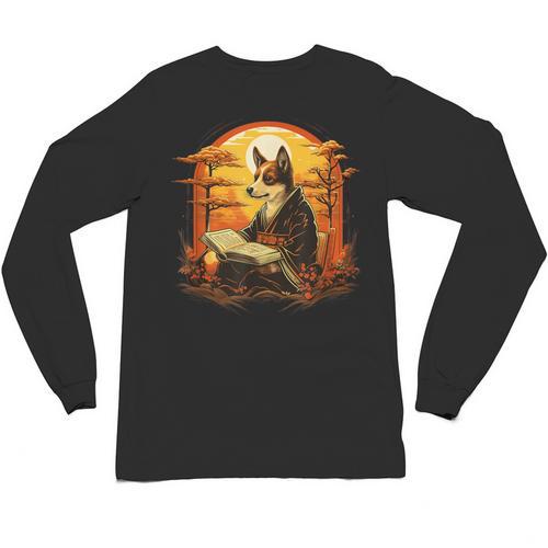 Cute Corgi Dog In Japanese Kimono With Book Men Women Girls Kids Unisex Long Sleeve T-Shirt - Bookorys AU