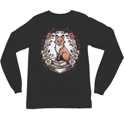 Cute Cottagecore Aesthetic Fox Flowers Book Unisex Long Sleeve T-Shirt - Bookorys