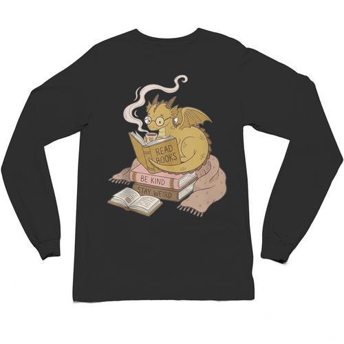 Cute Dragon Be Kind Stay Weird Read Books Unisex Long Sleeve T-Shirt - Bookorys UK
