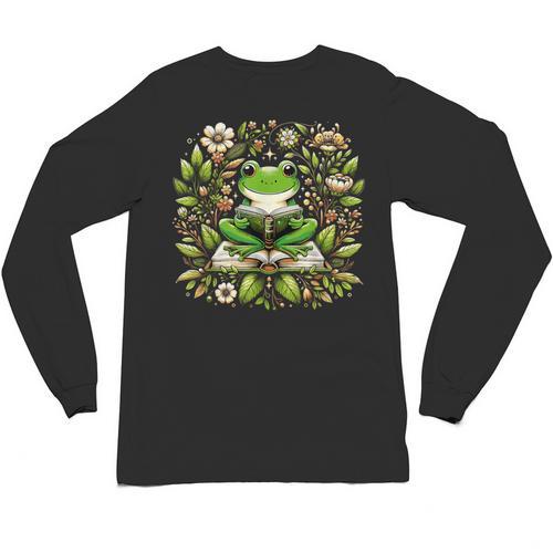 Cute Floral Frog Book Reading Unisex Long Sleeve T-Shirt - Bookorys AU