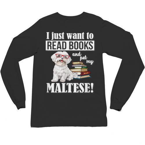 Cute Glasses Read Books & Pet My Maltese Lover Unisex Long Sleeve T-Shirt - Bookorys DE