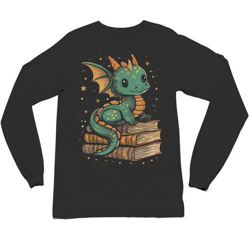 Cute Kawaii Dragon Fantasy Book Lover Book Nerd Unisex Long Sleeve T-Shirt - Bookorys UK