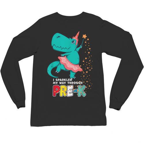 Cute Magical Ballerina Dino Unicorn Pre-K Graduation Unisex Long Sleeve T-Shirt - Best Gift Smart