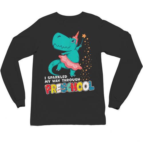Cute Magical Ballerina Dino Unicorn Preschool Graduation Unisex Long Sleeve T-Shirt - Best Gift Smart