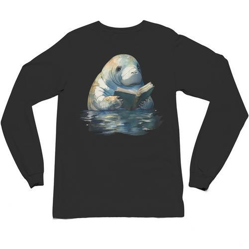 Cute Manatee Reading Book Bookworm Readers Manatee Lover Unisex Long Sleeve T-Shirt - Bookorys CA