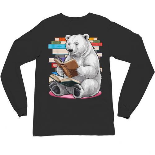 Cute Polar Bear Is Reading a Book Reading Polar Bear Unisex Long Sleeve T-Shirt - Bookorys
