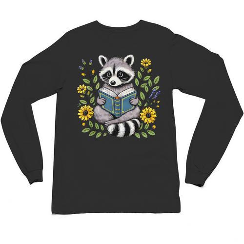 Cute Raccoon Reading Book Flowers Unisex Long Sleeve T-Shirt - Bookorys CA