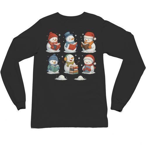 Cute Snowman Reading Books Christmas Winter Book Lover Unisex Long Sleeve T-Shirt - Bookorys