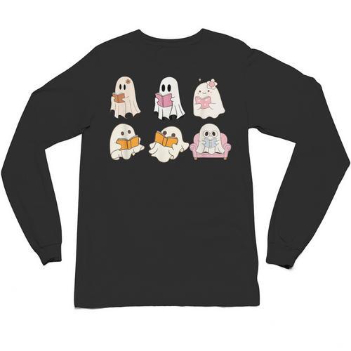 Cute Spooky Reading Book Halloween Fall Ghost Autumn Unisex Long Sleeve T-Shirt - Bookorys DE