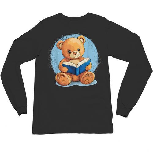Cute Teddy Bear Reading Book Fun Unisex Long Sleeve T-Shirt - Bookorys