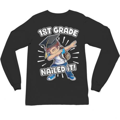 Dabbing Graduation Boy 1st Grade Class Of 2021 Nailed It Unisex Long Sleeve T-Shirt - Best Gift Smart