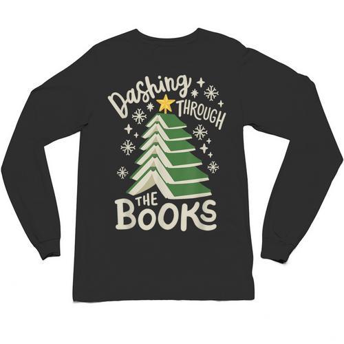 Dashing Through The Books Christmas Book Lovers Men Women Unisex Long Sleeve T-Shirt - Bookorys DE