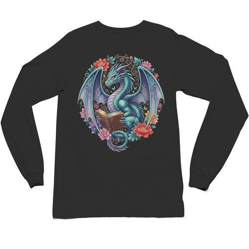 Dragon Reading Book Girls Kids Bookworm Book Lover Unisex Long Sleeve T-Shirt - Bookorys