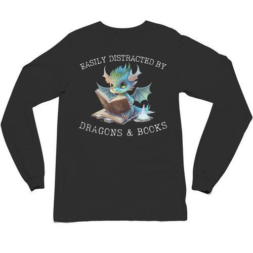 Easily Distracted By Dragons And Books Introvert Shirt Unisex Long Sleeve T-Shirt - Raresse