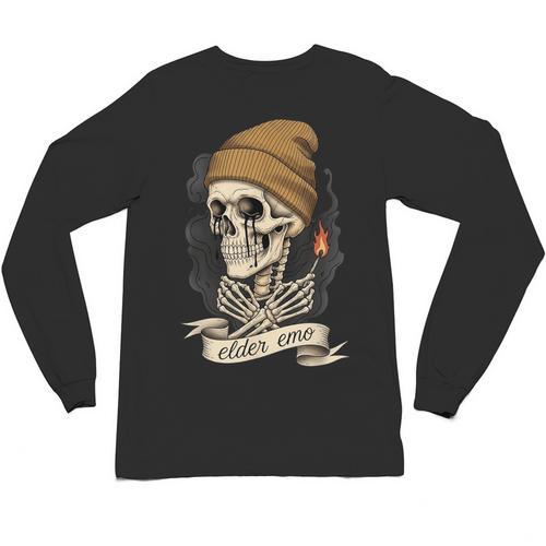 Elder Emo Skeleton Beanie Nostalgia Scene Aesthetic Unisex Long Sleeve T-Shirt - Figerry