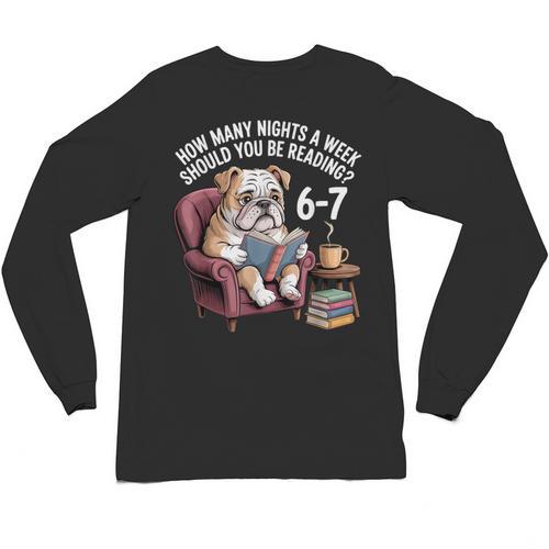 English Bulldog Dog Reading Book 67 Six Seven Meme Unisex Long Sleeve T-Shirt - Bookorys