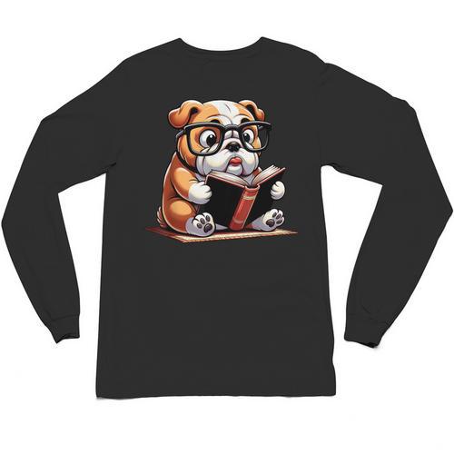English Bulldog Reading a Book Dog For Men Women Girls Kids Unisex Long Sleeve T-Shirt - Bookorys CA