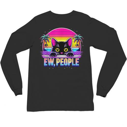 Ew Cat Misanthrope Introvert Synthwave 80s Unisex Long Sleeve T-Shirt - Raresse