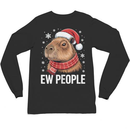 Ew People Capybara Christmas Introvert Holiday Humor Unisex Long Sleeve T-Shirt - Raresse