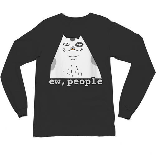 Ew People Introvert Sayings Sarcastic Cat Quote Unisex Long Sleeve T-Shirt - Raresse