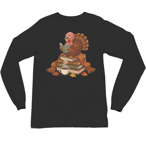 Fall Book Vintage Turkey Thanksgiving Reading Book Lovers Unisex Long Sleeve T-Shirt - Bookorys
