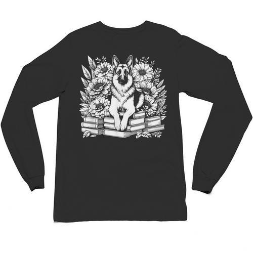 Floral Cottagecore German Shepherd Flower Book Reader Unisex Long Sleeve T-Shirt - Bookorys