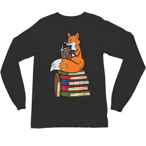 Fox Books Read Reading Librarian America Men Women Kids Unisex Long Sleeve T-Shirt - Bookorys CA