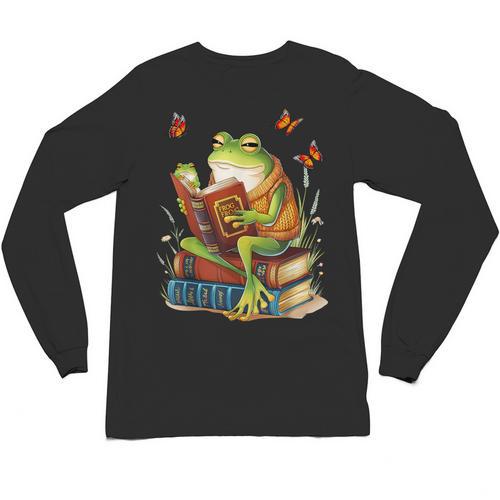 Frog & Toad Fishing Vintage Classic Book Frog Reading Book Unisex Long Sleeve T-Shirt - Bookorys CA