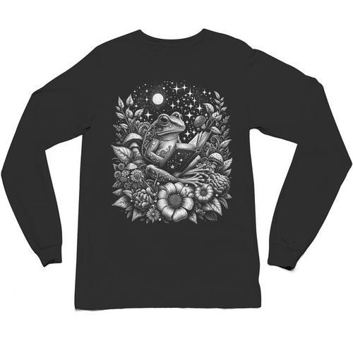 Frog Floral Cute Book Lover Cottagecore Fairycore Aesthetic Unisex Long Sleeve T-Shirt - Bookorys AU