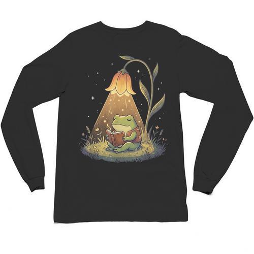 Frog Reading Book Shirt Cottagecore Frog Books Women Girls Unisex Long Sleeve T-Shirt - Bookorys CA