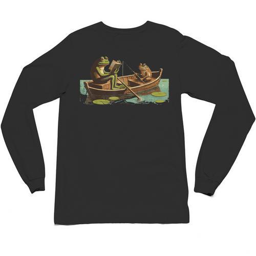 Frogs Book Boat Fishing Cottagecore Frogcore Men Women Kids Unisex Long Sleeve T-Shirt - Bookorys