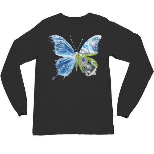 Frutiger Aero Aesthetic Butterfly Computer Fishes Scenery Unisex Long Sleeve T-Shirt - Figerry
