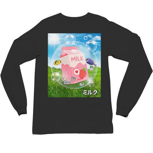 Frutiger Aero Aesthetic Tech Kawaii Strawberry Milk Fishes Unisex Long Sleeve T-Shirt - Figerry