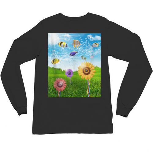Frutiger Aero Aesthetic Tech Scenery Fishes Sunflower Unisex Long Sleeve T-Shirt - Figerry