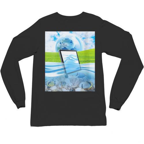 Frutiger Aero Aesthetic Tech Water Fishes Monitor Screen Unisex Long Sleeve T-Shirt - Figerry