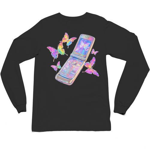 Frutiger Aero Y2K Chrome Phone Butterfly Unisex Long Sleeve T-Shirt - Figerry