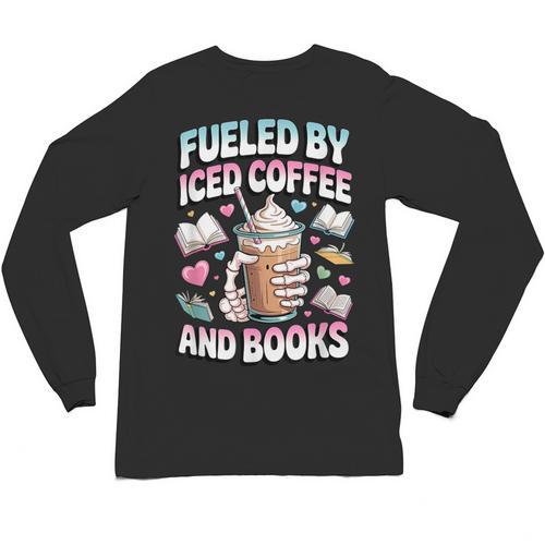 Fueled By Iced Coffee And Books Book Lover Retro Unisex Long Sleeve T-Shirt - Bookorys